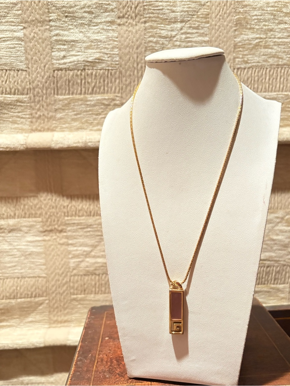 Givenchy Gold-Tone Rectangular Pendant Necklace with Brown Inlay